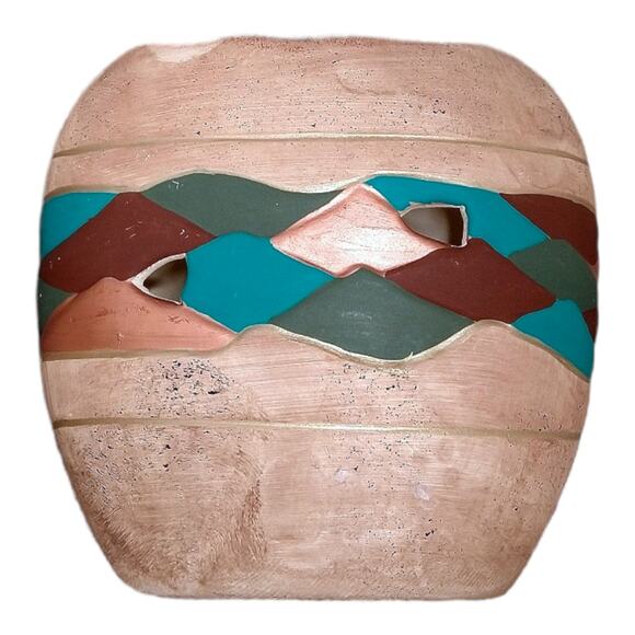 Vintage MAACK Co. Mexican Vase Hand Painted Southwestern RARE Shape - Picture 2 of 4